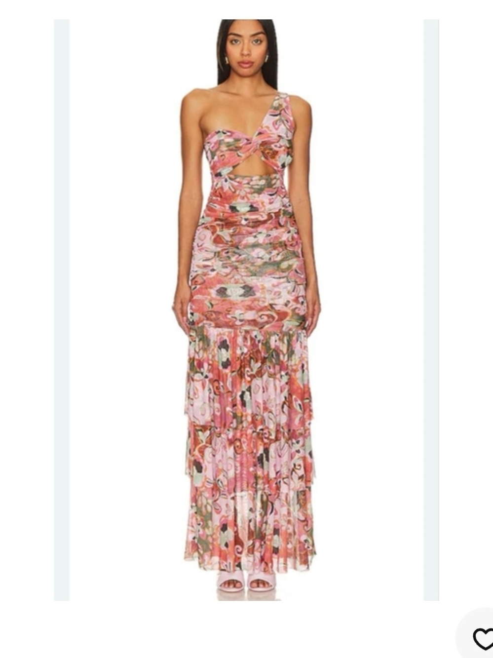 Misa Los Angeles Pink Multi Floral One-Shoulder Cutout Maxi Dress